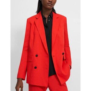 Theory Piazza Double Breasted Good Linen Blazer Jacket Coat Long Oversized Chic